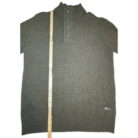 Barbour Mens M Half Zip Sweater Olive Green Wool Faux Suede Elbow Patches Mock - Picture 12 of 12